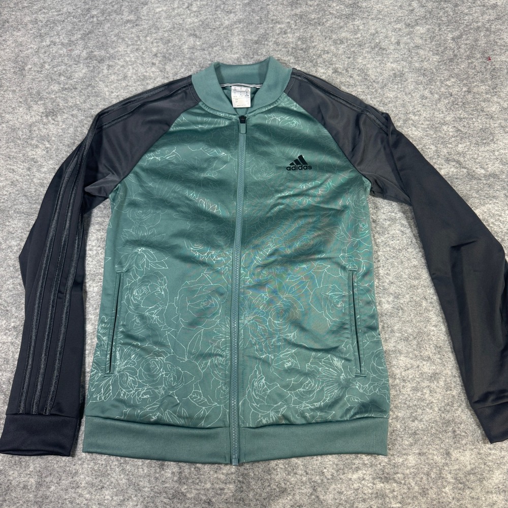 Adidas Womens Floral Rose Track Jacket Teal Grey Full Zip S RN88387 CA40312
